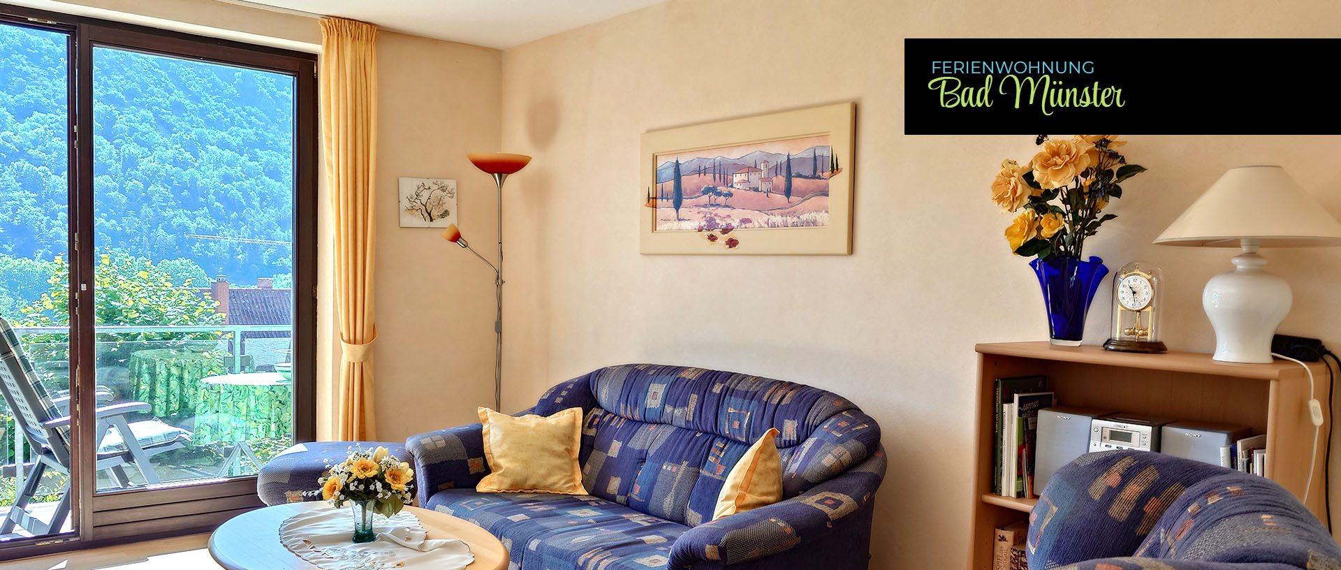 Wohnzimmer mit Ausblick auf Bad Münster